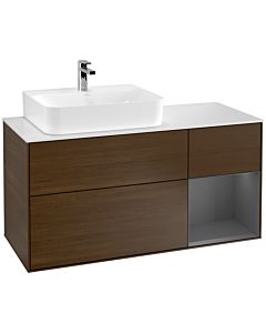 Villeroy und Boch Finion Villeroy und Boch F151GKGN 120cm, plaque de finition blanc mat, étagère droite anthracite mat, placage noyer