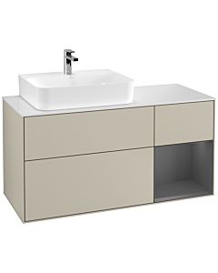 Villeroy und Boch Finion Waschtischunterschrank F151GKHH 120cm, Abdeckplatte white matt, Regal rechts Anthracite matt, Sand Matt Lacquer