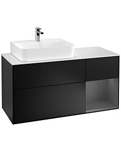 Villeroy und Boch Finion Waschtischunterschrank F151GKPD 120cm, Abdeckplatte white matt, Regal rechts Anthracite matt, Black matt lacquer