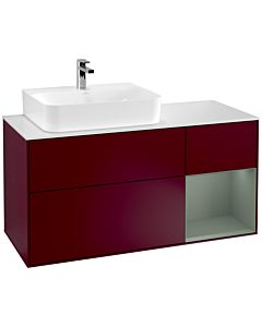 Villeroy und Boch Finion Waschtischunterschrank F151GMHB 120cm, Abdeckplatte white matt, Regal rechts Olive Matt Lacquer, Peony Matt