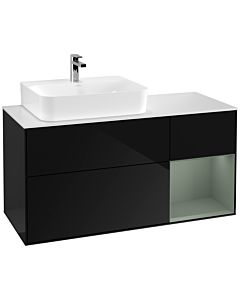 Villeroy und Boch Finion Waschtischunterschrank F151GMPH 120cm, Abdeckplatte white matt, Regal rechts Olive Matt Lacquer, Glossy Black Lacquer