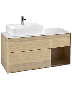 Villeroy und Boch Finion Villeroy und Boch F151GNPC 120cm, plaque de finition blanc mat, étagère droite placage noyer, Oak Veneer