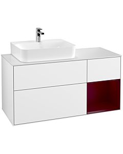 Villeroy und Boch Finion Villeroy und Boch F151HBGF 120cm, plaque de finition blanc mat, étagère à droite Peony , laqué blanc brillant