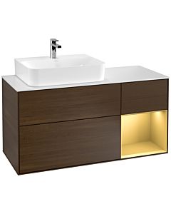 Villeroy und Boch Finion Villeroy und Boch F151HFGN 120cm, plaque de recouvrement blanc mat, étagère droite or mat, placage noyer