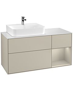 Villeroy und Boch Finion Villeroy und Boch F151HHHH 120cm, plaque de finition blanc mat, étagère à droite Sand matt, Sand Matt Lacquer