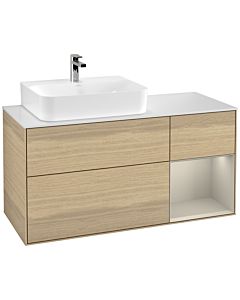 Villeroy und Boch Finion Villeroy und Boch F151HHPC 120cm, plaque de finition blanc mat, étagère à droite Sand matt, Oak Veneer