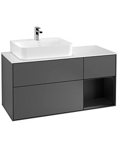 Villeroy und Boch Finion Villeroy und Boch F151PDGK 120cm, plaque de recouvrement blanc mat, étagère à droite laqué noir mat, anthracite mat