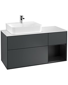 Villeroy und Boch Finion Waschtischunterschrank F151PDHG 120cm, Abdeckplatte white matt, Regal rechts Black matt lacquer, Midnight Blue Matt Lacquer