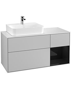 Villeroy und Boch Finion Villeroy und Boch F151PHGJ 120cm, plaque de finition blanc mat, étagère à droite Glossy Black Lacquer , gris clair mat