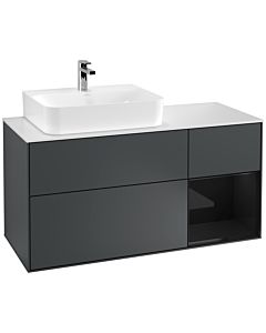 Villeroy und Boch Finion Waschtischunterschrank F151PHHG 120cm, Abdeckplatte white matt, Regal rechts Glossy Black Lacquer, Midnight Blue Matt Lacquer