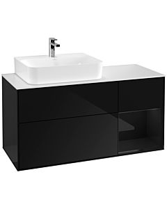 Villeroy und Boch Finion Villeroy und Boch F151PHPH 120cm, plaque de finition blanc mat, étagère à droite Glossy Black Lacquer , Glossy Black Lacquer