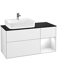 Villeroy und Boch Finion Villeroy und Boch Finion F152GFGF 120cm, cover plate black matt, shelf on the right Glossy white lacquer, Glossy white lacquer