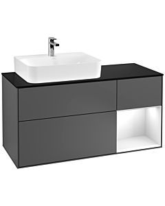 Villeroy und Boch Finion Villeroy und Boch Finion F152GFGK 120cm, cover plate black matt, shelf on the right glossy white lacquer, anthracite matt