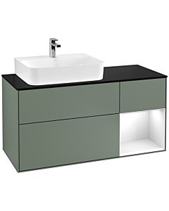 Villeroy und Boch Finion Villeroy und Boch Finion F152GFGM 120cm, cover plate black matt, shelf on the right Glossy white lacquer, Olive Matt Lacquer