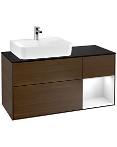 Villeroy und Boch Finion Villeroy und Boch Finion F152GFGN 120cm, cover plate black matt, shelf on the right Glossy white lacquer, Walnut veneer