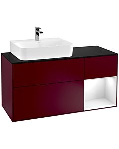 Villeroy und Boch Finion Villeroy und Boch F152GFHB 120cm, plaque de finition noir mat, étagère à droite Laque blanc brillant, Peony Matt