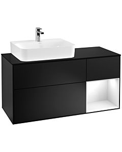 Villeroy und Boch Finion Waschtischunterschrank F152GFPD 120cm, Abdeckplatte black matt, Regal rechts Glossy white lacquer, Black matt lacquer