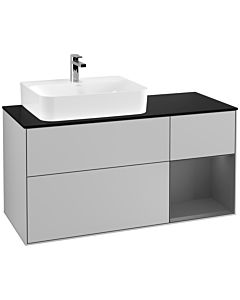 Villeroy und Boch Finion Villeroy und Boch F152GKGJ 120cm, plaque de finition noir mat, étagère droite anthracite mat, gris clair mat