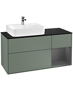 Villeroy und Boch Finion Waschtischunterschrank F152GKGM 120cm, Abdeckplatte black matt, Regal rechts Anthracite matt, Olive Matt Lacquer