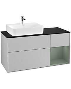 Villeroy und Boch Finion Villeroy und Boch F152GMGJ 120cm, plaque de finition noir mat, étagère à droite Olive Matt Lacquer , gris clair mat