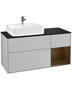 Villeroy und Boch Finion Villeroy und Boch F152GNGJ 120cm, plaque de finition noir mat, étagère à droite placage noyer, gris clair mat