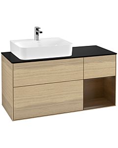 Villeroy und Boch Finion Villeroy und Boch F152GNPC 120cm, plaque de finition noir mat, étagère droite placage noyer, Oak Veneer