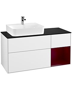 Villeroy und Boch Finion Waschtischunterschrank F152HBGF 120cm, Abdeckplatte black matt, Regal rechts Peony, Glossy white lacquer