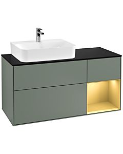 Villeroy und Boch Finion Waschtischunterschrank F152HFGM 120cm, Abdeckplatte black matt, Regal rechts Gold matt, Olive Matt Lacquer