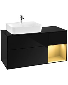 Villeroy und Boch Finion Villeroy und Boch F152HFPH 120cm, plaque de finition noir mat, étagère droite or mat, Glossy Black Lacquer