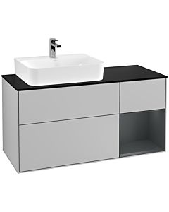 Villeroy und Boch Finion Villeroy und Boch F152HGGJ 120cm, plaque de finition noir mat, étagère à droite Midnight Blue Matt Lacquer , gris clair mat