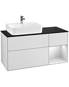 Villeroy und Boch Finion Villeroy und Boch F152MTMT 120cm, plaque de finition noir mat, étagère à droite laqué blanc mat, laqué blanc mat