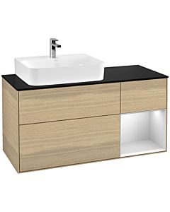 Villeroy und Boch Finion Villeroy und Boch F152MTPC 120cm, plaque de finition noir mat, étagère à droite laqué blanc mat, Oak Veneer