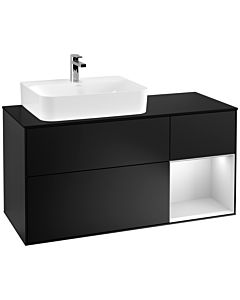 Villeroy und Boch Finion Waschtischunterschrank F152MTPD 120cm, Abdeckplatte black matt, Regal rechts White matt lacquer, Black matt lacquer