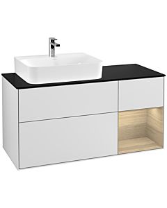 Villeroy und Boch Finion Villeroy und Boch F152PCMT 120cm, plaque de recouvrement noir mat, étagère à droite Oak Veneer , laqué blanc mat