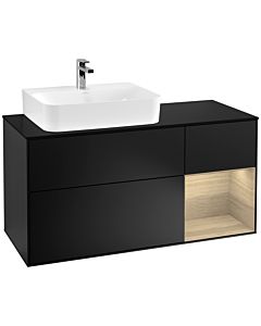 Villeroy und Boch Finion Waschtischunterschrank F152PCPD 120cm, Abdeckplatte black matt, Regal rechts Oak Veneer, Black matt lacquer