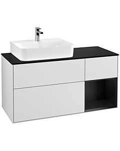 Villeroy und Boch Finion Villeroy und Boch F152PDMT 120cm, plaque de recouvrement noir mat, étagère à droite laqué noir mat, laqué blanc mat