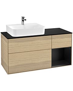 Villeroy und Boch Finion Villeroy und Boch F152PDPC 120cm, plaque de finition noir mat, étagère à droite laqué noir mat, Oak Veneer