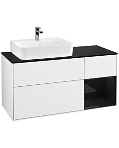Villeroy und Boch Finion Waschtischunterschrank F152PHGF 120cm, Abdeckplatte black matt, Regal rechts Glossy Black Lacquer, Glossy white lacquer