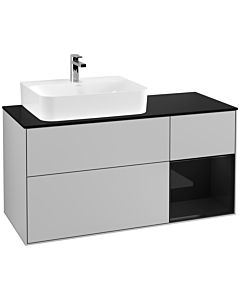 Villeroy und Boch Finion Villeroy und Boch F152PHGJ 120cm, plaque de finition noir mat, étagère à droite Glossy Black Lacquer , gris clair mat