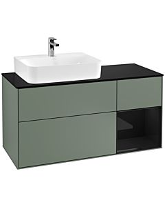 Villeroy und Boch Finion Waschtischunterschrank F152PHGM 120cm, Abdeckplatte black matt, Regal rechts Glossy Black Lacquer, Olive Matt Lacquer