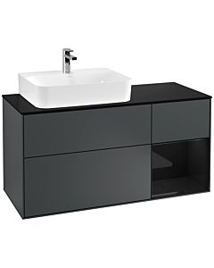 Villeroy und Boch Finion Waschtischunterschrank F152PHHG 120cm, Abdeckplatte black matt, Regal rechts Glossy Black Lacquer, Midnight Blue Matt Lacquer