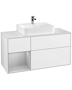 Villeroy und Boch Finion Villeroy und Boch F161GJGF 120cm, plaque de recouvrement blanc mat, étagère gauche gris clair mat, laqué blanc brillant