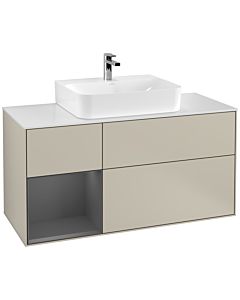 Villeroy und Boch Finion Villeroy und Boch F161GKHH 120cm, plaque de recouvrement blanc mat, étagère gauche anthracite mat, Sand Matt Lacquer