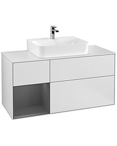 Villeroy und Boch Finion Villeroy und Boch F161GKMT 120cm, plaque de recouvrement blanc mat, étagère gauche anthracite mat, laqué blanc mat
