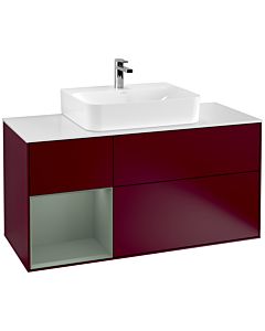 Villeroy und Boch Finion Waschtischunterschrank F161GMHB 120cm, Abdeckplatte white matt, Regal links Olive Matt Lacquer, Peony Matt