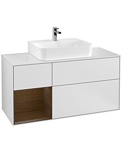 Villeroy und Boch Finion Waschtischunterschrank F161GNMT 120cm, Abdeckplatte white matt, Regal links Walnut veneer, White matt lacquer