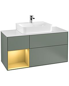 Villeroy und Boch Finion Villeroy und Boch F161HFGM 120cm, plaque de finition blanc mat, étagère gauche or mat, Olive Matt Lacquer