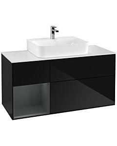Villeroy und Boch Finion Waschtischunterschrank F161HGPH 120cm, Abdeckplatte white matt, Regal links Midnight Blue Matt Lacquer, Glossy Black Lacquer