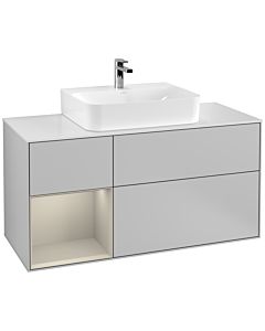 Villeroy und Boch Finion Villeroy und Boch F161HHGJ 120cm, plaque de finition blanc mat, étagère gauche Sand Matt Lacquer , gris clair mat