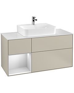 Villeroy und Boch Finion Villeroy und Boch F161MTHH 120cm, couvercle blanc mat, étagère gauche laqué blanc mat, Sand Matt Lacquer